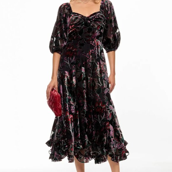 Hutch for Anthropologie Black Motif Velvet burn out midi dress - Picture 1 of 16